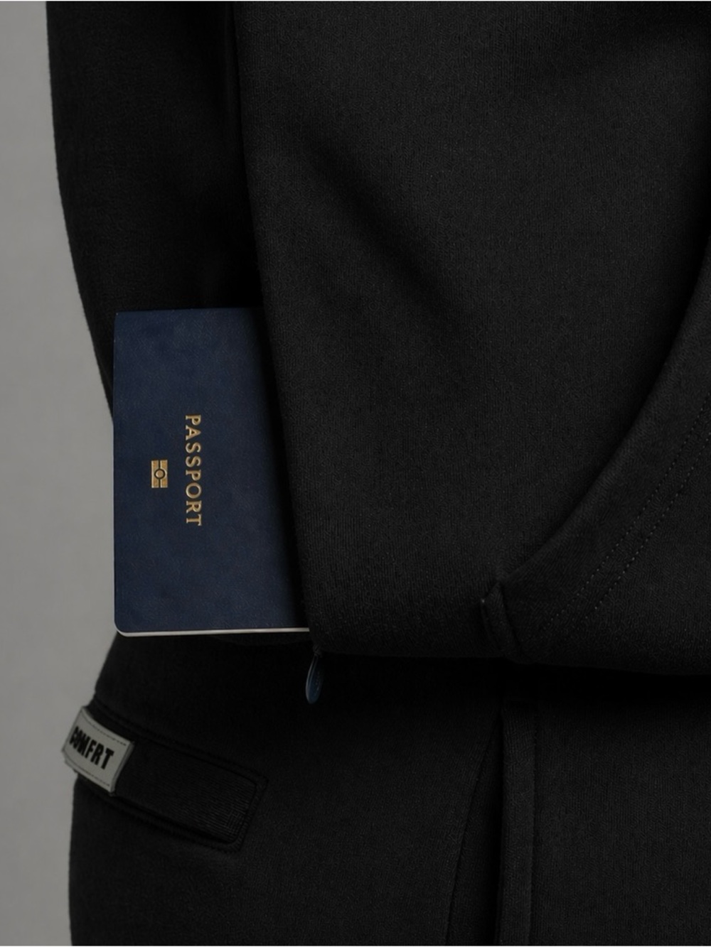 COMFRT Travel Essentials Zip Hoodie Sweatshirt w/ Zip Pockets - Obsidian / Black - Picture 4 of 9